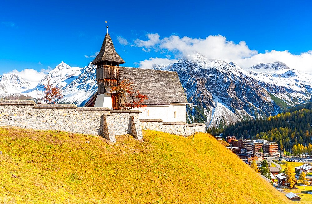 Traditional church in Arosa, Canton Graubunden, Switzerland, Europe