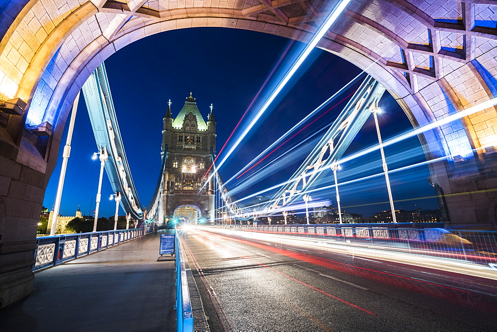 Tower Bridge at night, Southwark, London, England, United Kingdom, Europe