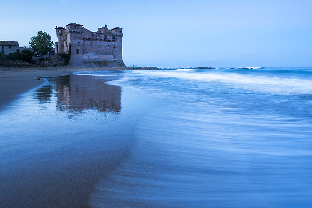 Santa Severa Beach and Castle at dawn, Province of Rome, Lazio, Italy, Europe