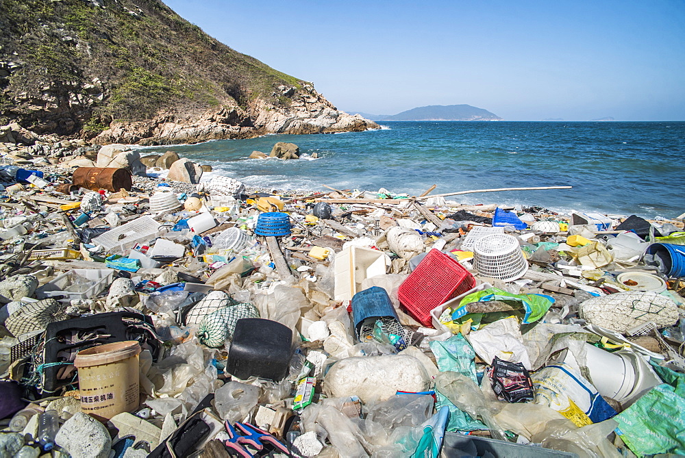 Beach covered in plastic rubbish, Lap Sap Wan, New Territories, Hong Kong, China, Asia