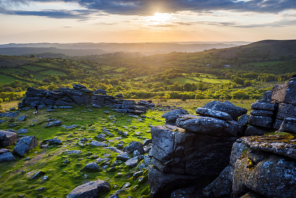 Tor at sunrise, Dartmoor National Park, Devon, England, United Kingdom, Europe