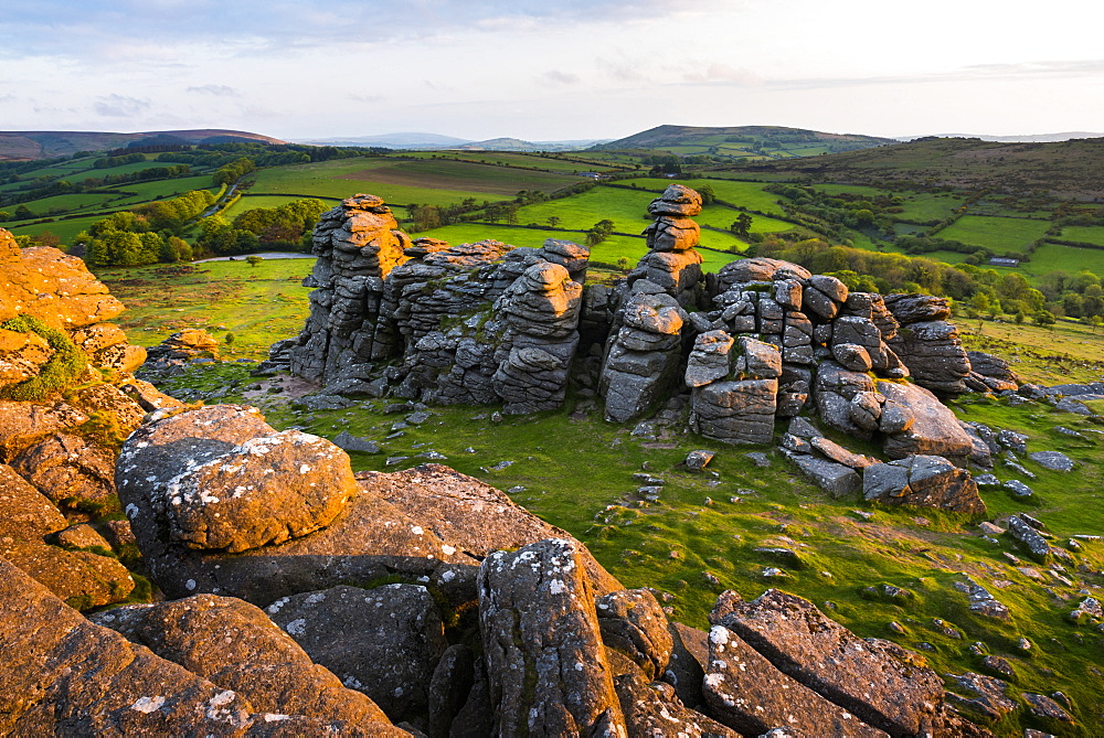 Tor at sunrise, Dartmoor National Park, Devon, England, United Kingdom, Europe