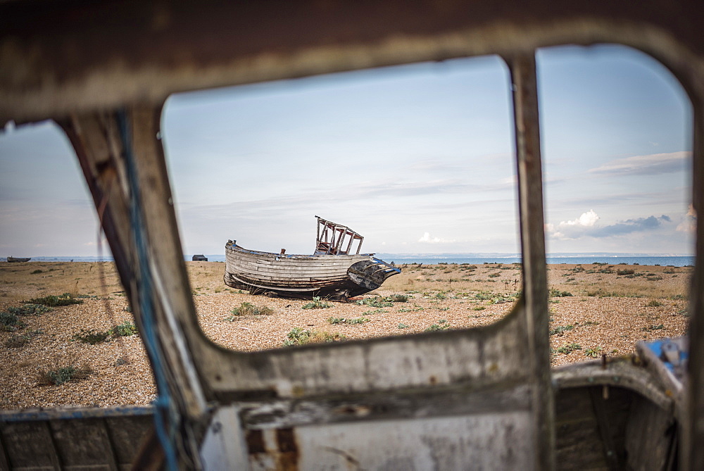 Old fishing boat on Dungeness Beach, Kent, England, United Kingdom, Europe