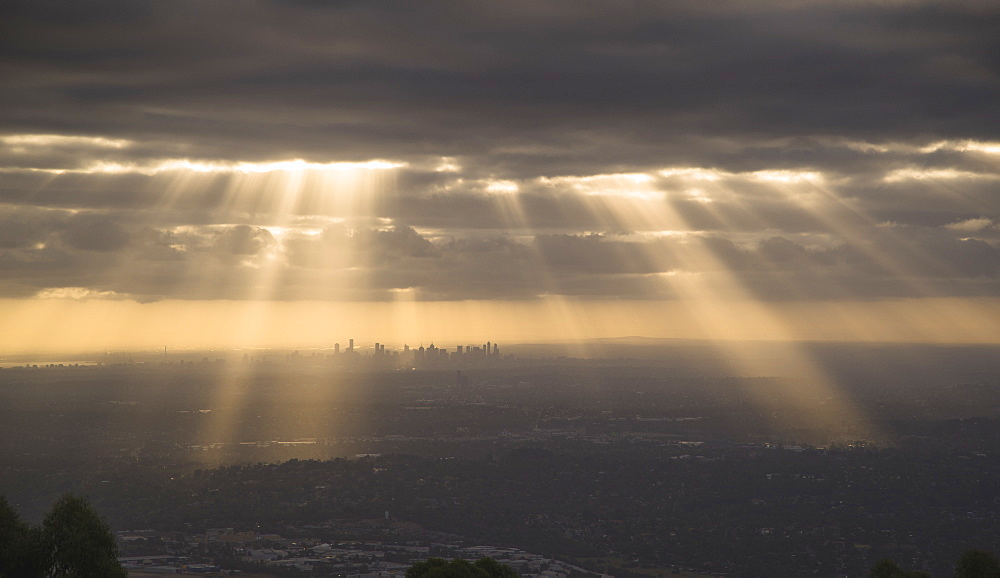 Dramatic view of Melbourne city from the Dandenong Mountain ranges, Victoria, Australia, Pacific