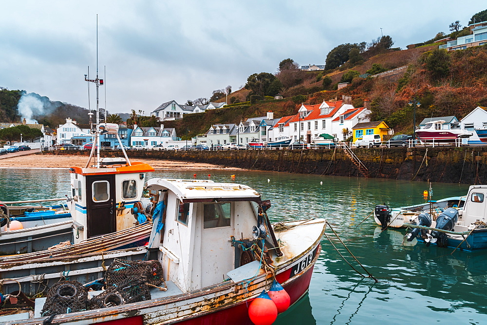 Boats at Rozel harbour, Jersey, Channel Islands, United Kingdom, Europe