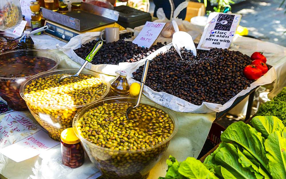 Olive stand, Chania, Crete, Greek Islands, Greece, Europe