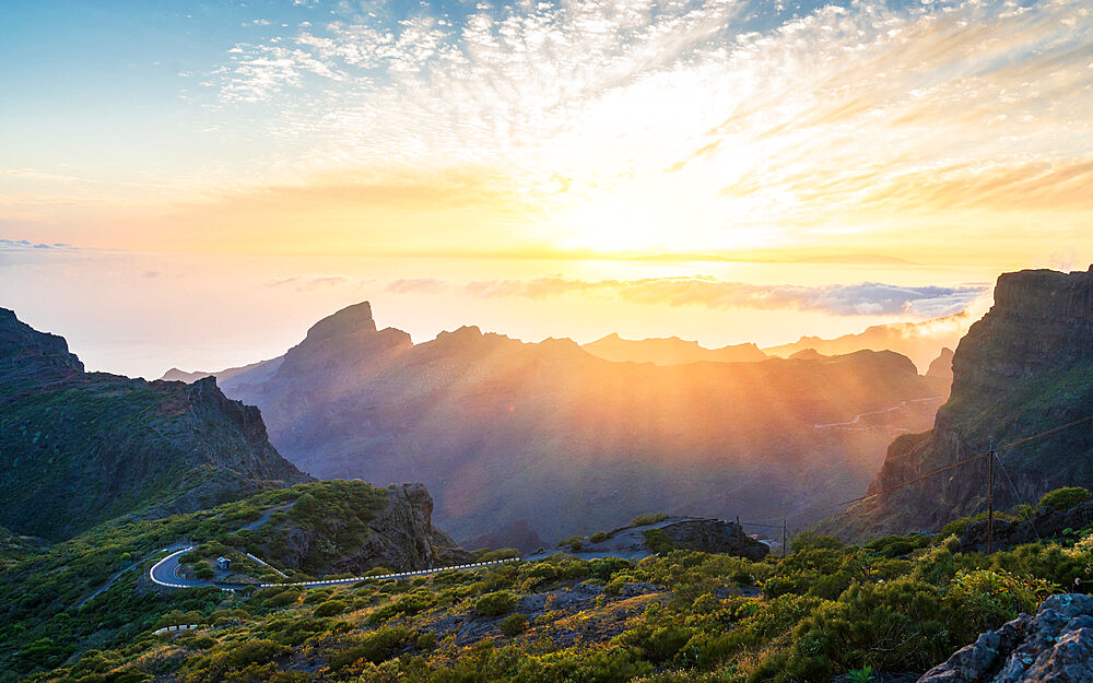 Panoramic aerial view over Masca village, the most visited tourist attraction, Tenerife, Canary Islands, Spain, Atlantic, Europe