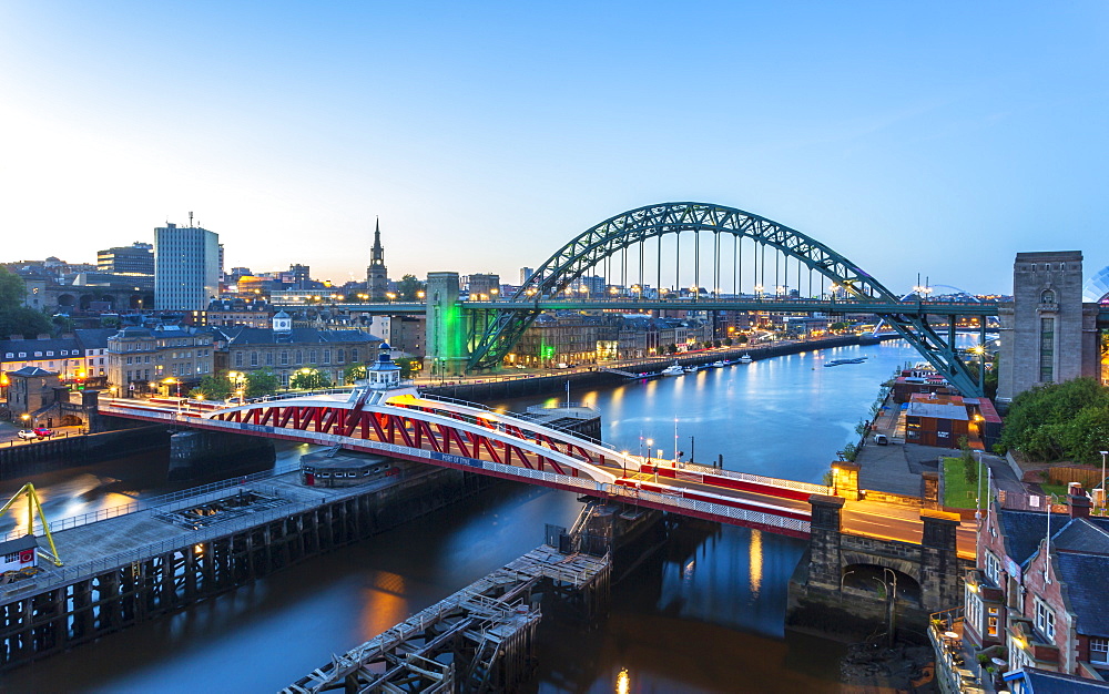 River Tyne, The Swing Bridge, Tyne Bridge and Millennium Bridge, Newcastle, Tyne and Wear, England, United Kingdom, Europe