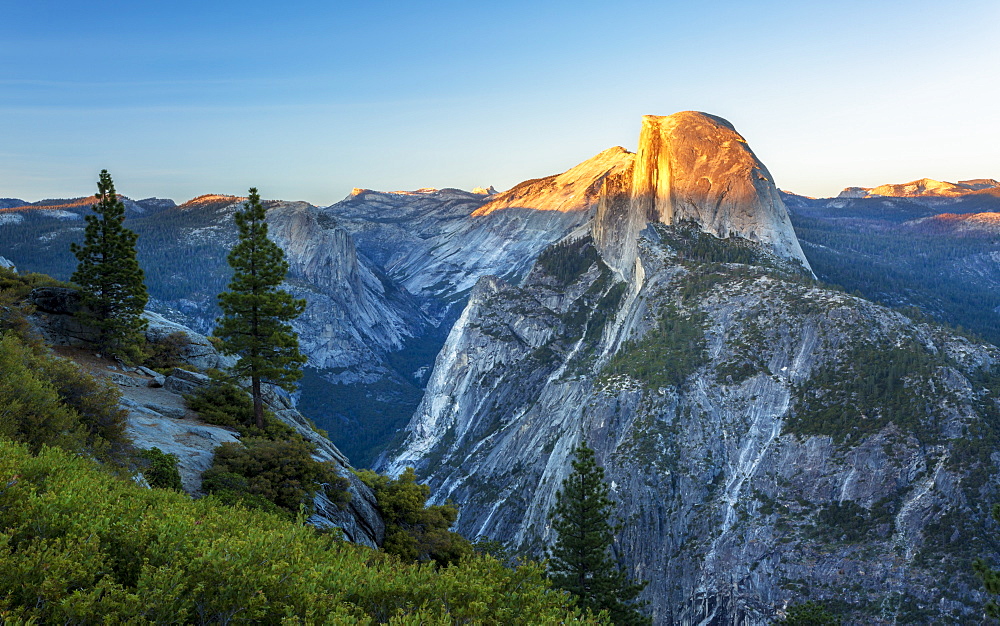 Half Dome at dusk from Glacier Point above Yosemite Valley, UNESCO World Heritage Site, California, United States of America, North America