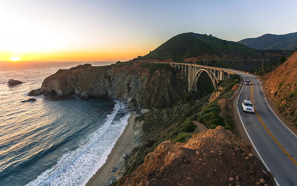 Sunset over Bixby Creek Bridge, Big Sur, California, United States of America, North America