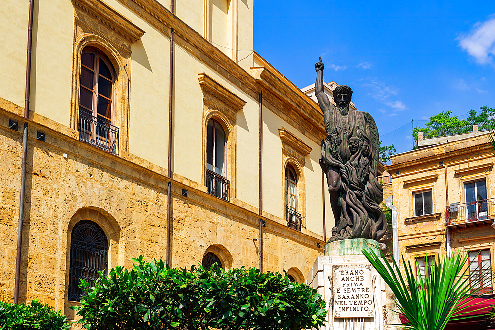 Bronze statue of Empedocles, philosopher and physician, in the city center, Agrigento, Sicily, Italy, Europe