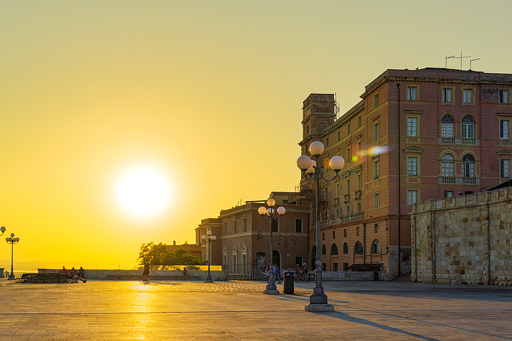 Sunset, Saint Remy Bastion terrace and promenade, Cagliari, Sardinia, Italy, Mediterranean, Europe