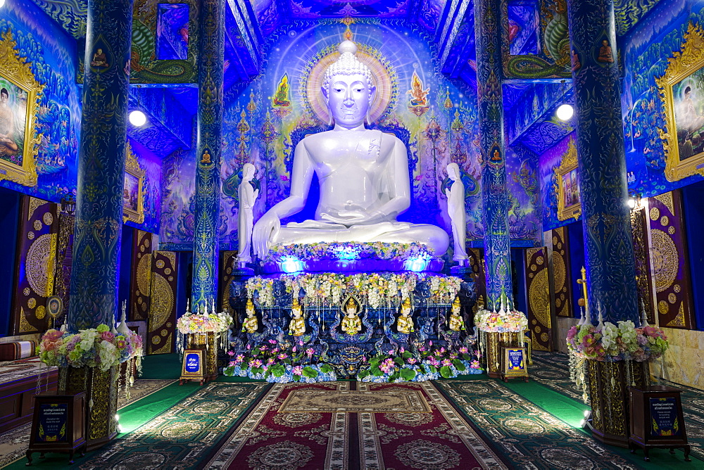 Statue of Buddha inside Wat Rong Suea Ten (Blue Temple) in Chiang Rai, Thailand, Southeast Asia, Asia