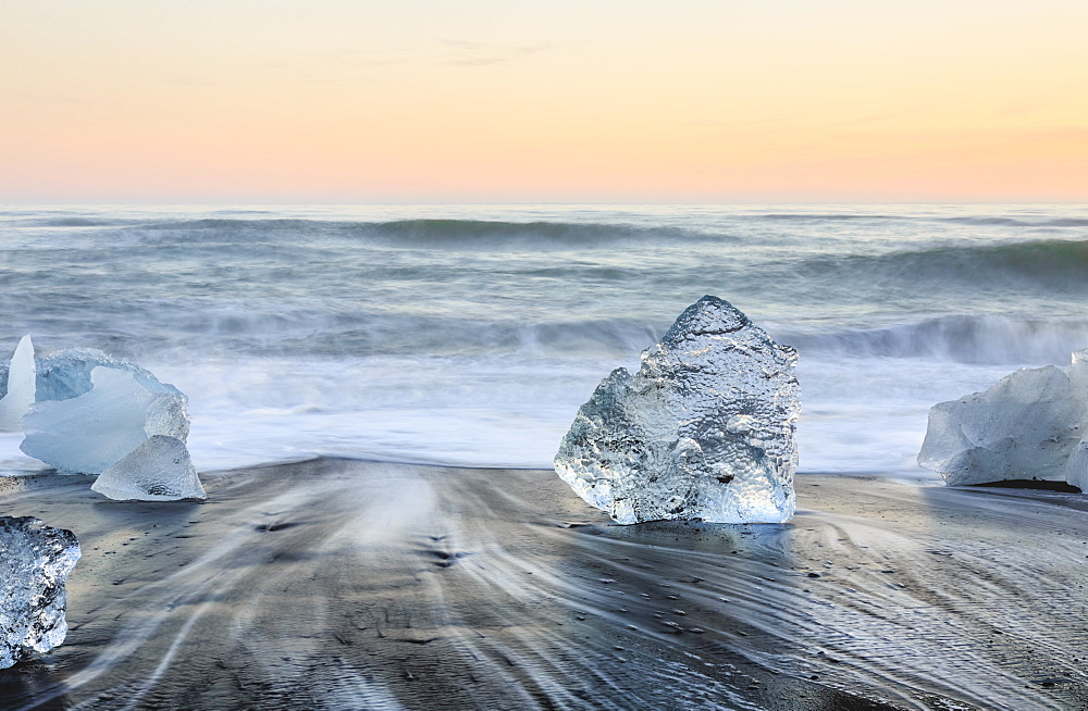 Icebergs on Jokulsarlon black ice beach, Iceland, Polar Regions