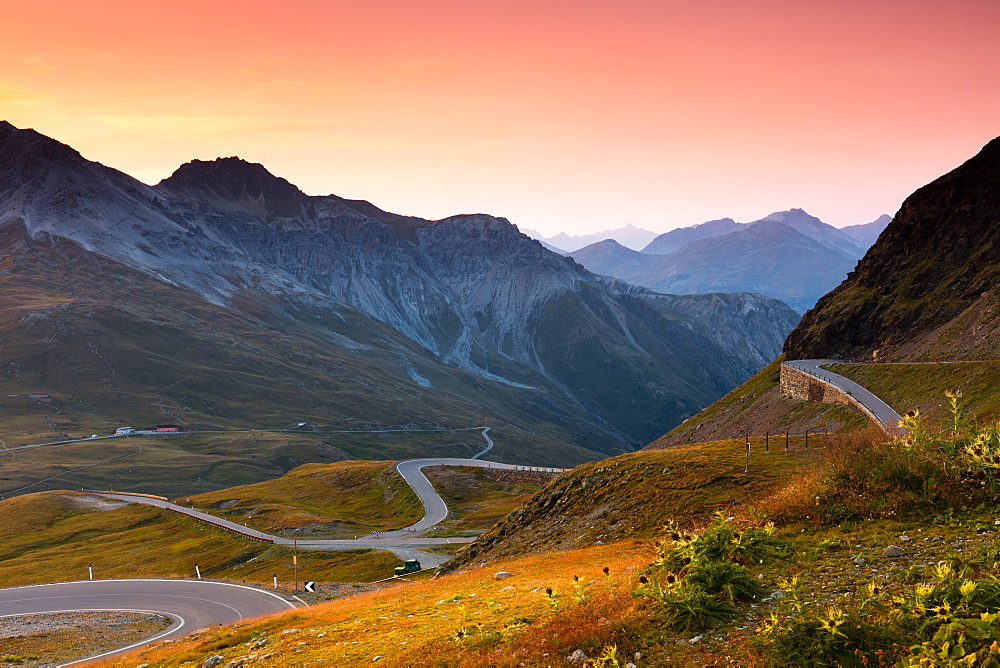 Sunset at the top of the Stelvio Pass (Passo dello Stelvio), Eastern Alps, Italy, Europe