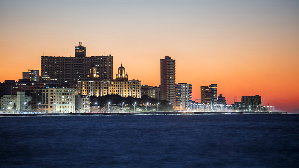 View of Havana at sunset, from the Malecon, Cuba, West Indies, Caribbean, Central America