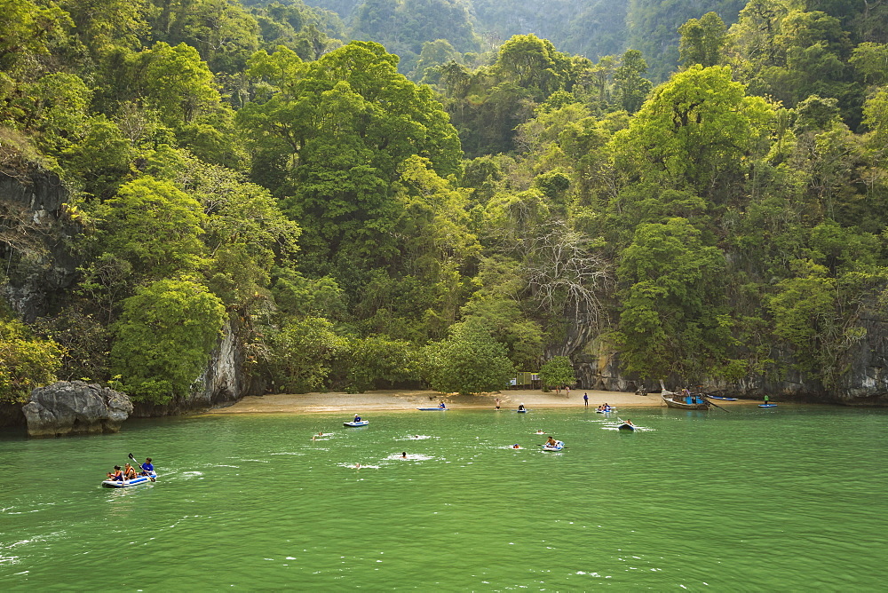 Kayaking on a deserted island in Andaman Sea, Thailand, Southeast Asia, Asia