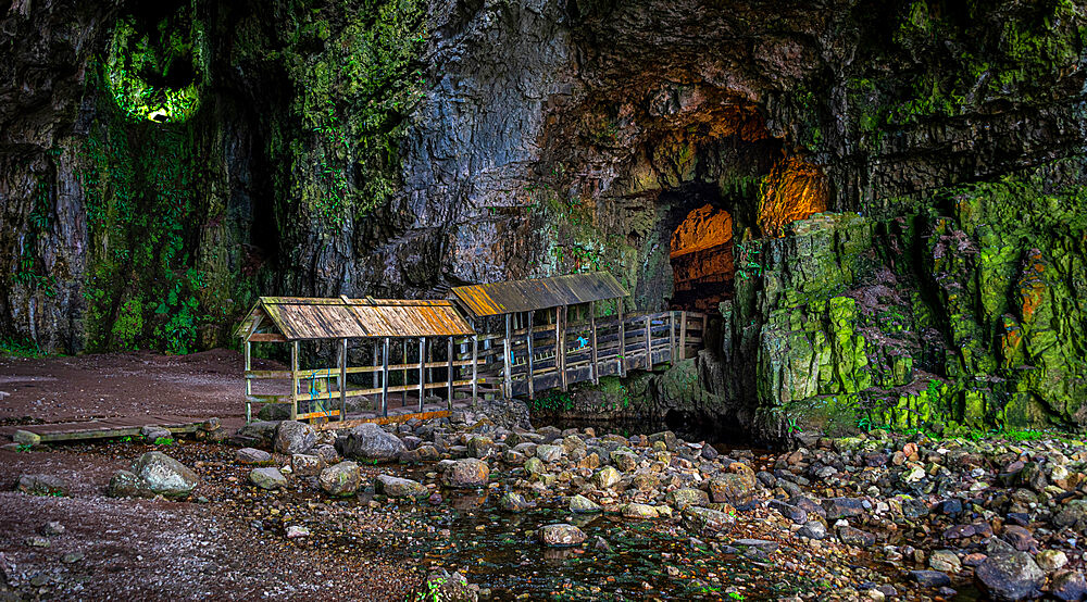 Smoo Cave near Durness, located on the popular NC500 route and one of the largest sea cave entrances in Britain, Highlands, Scotland, United Kingdom, Europe