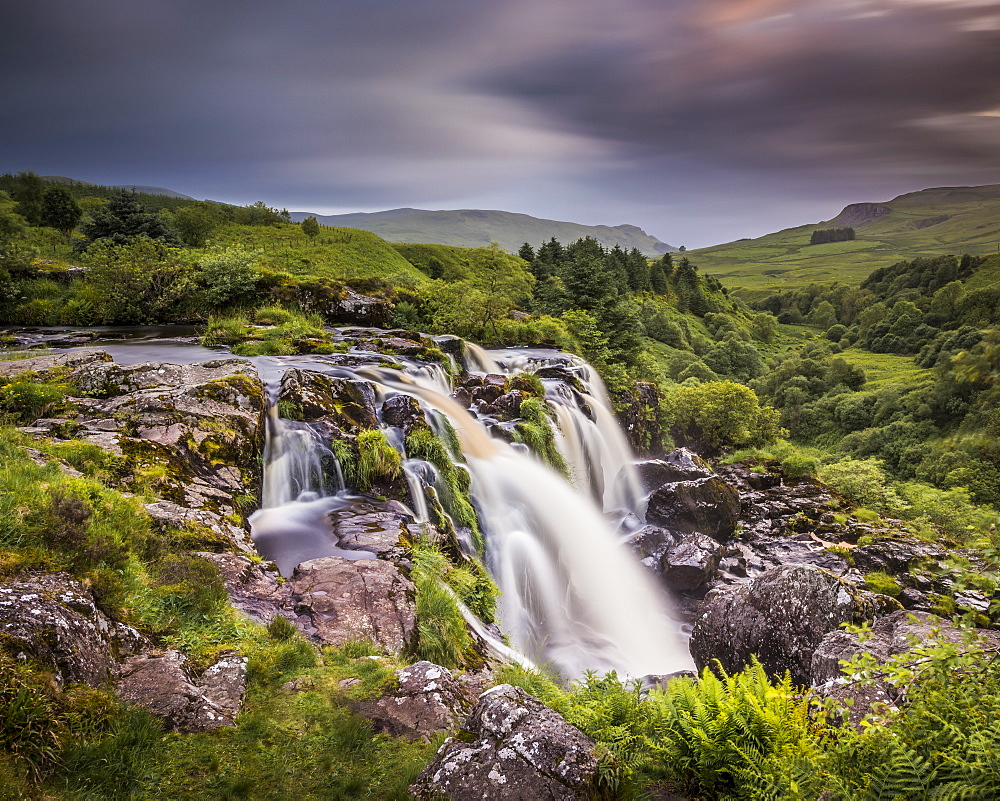 Sunset at the Loup o Fintry waterfall near the village of Fintry, Stirlingshire, Scotland, United Kingdom, Europe