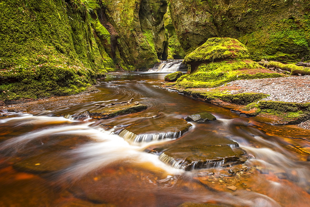 The Devil's Pulpit, near Drymen is a beautiful moss covered, 100ft deep gorge, Stirling, Scotland, United Kingdom, Europe