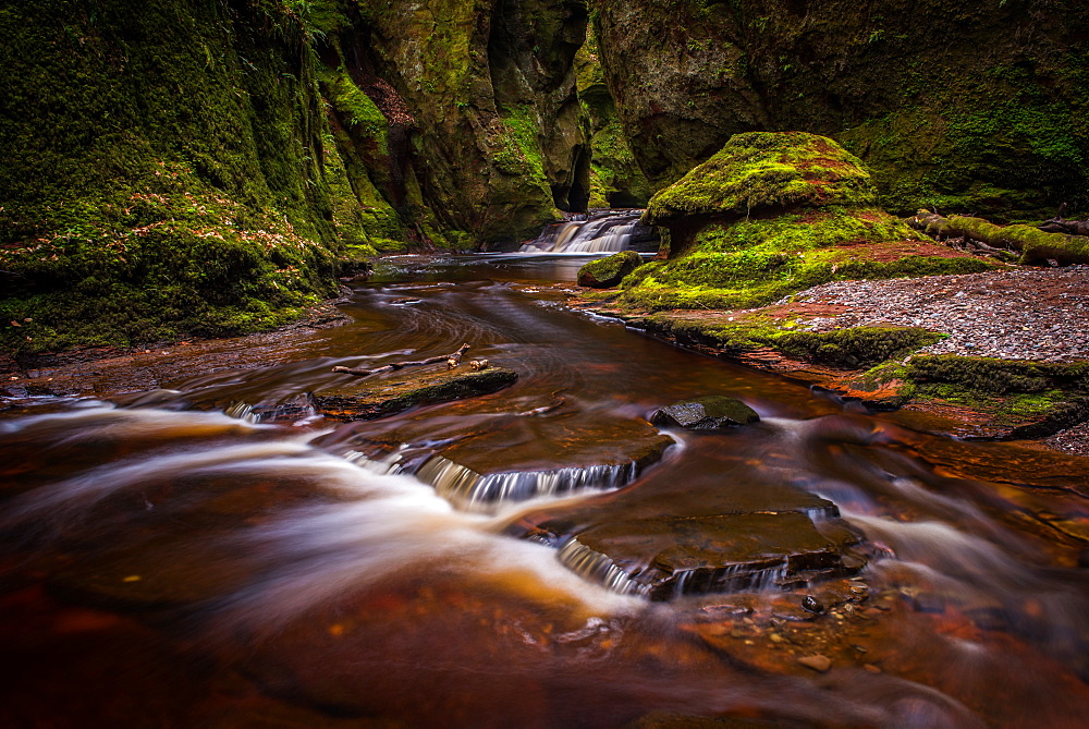 The gorge at Finnich Glen, known as Devils Pulpit near Killearn, Stirling, Scotland, United Kingdom, Europe