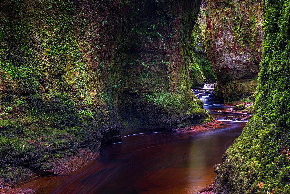 The gorge at Finnich Glen, known as Devils Pulpit near Killearn, Stirling, Scotland, United Kingdom, Europe