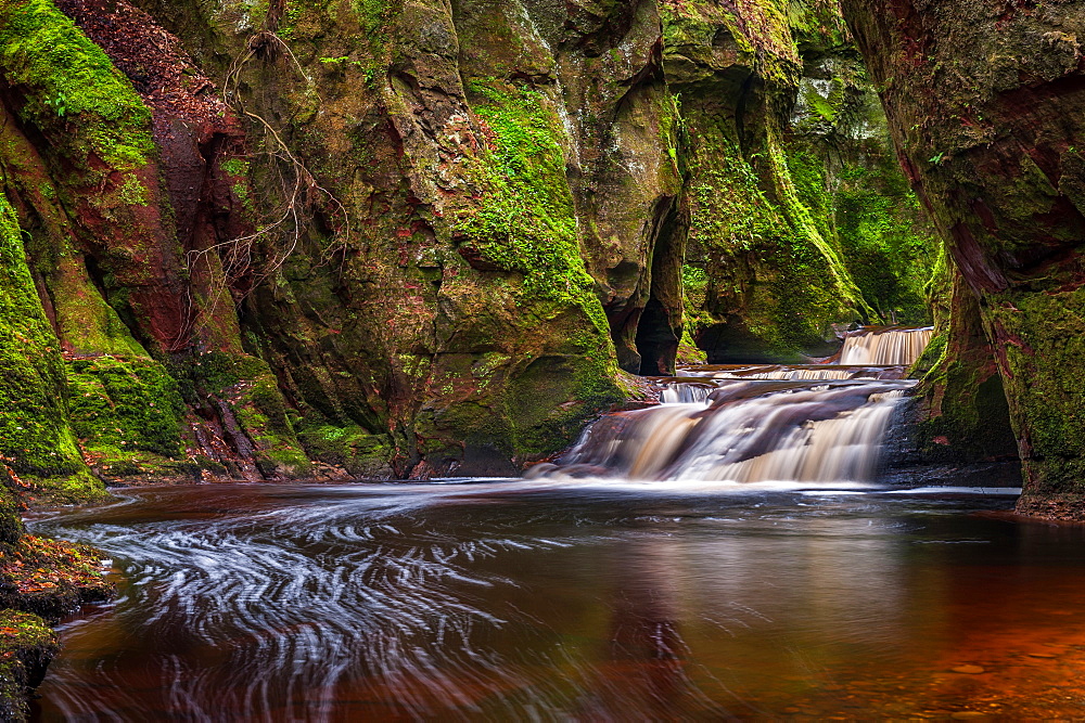 The gorge at Finnich Glen, known as Devils Pulpit near Killearn, Stirling, Scotland, United Kingdom, Europe