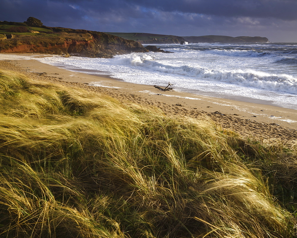 The beach at Thurlestone during a storm, near Kingsbridge, Devon, England, United Kingdom, Europe