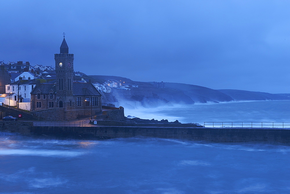 Early morning in a gale at Porthleven, Cornwall, England, United Kingdom, Europe