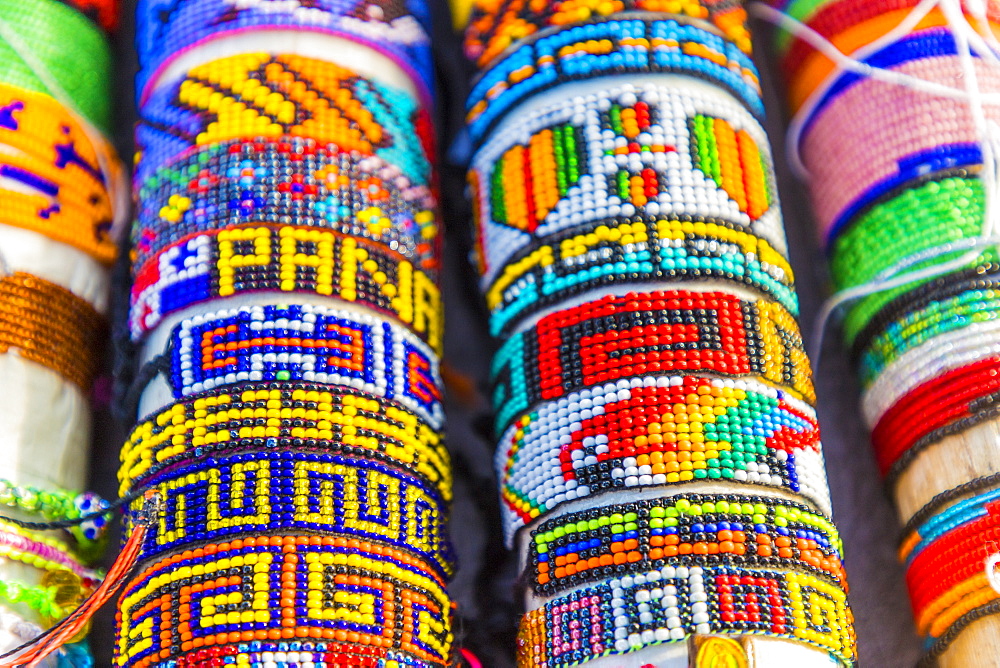 Traditional handmade shakira bracelets for sale in the San Blas Islands, Kuna Yala, Panama, Central America