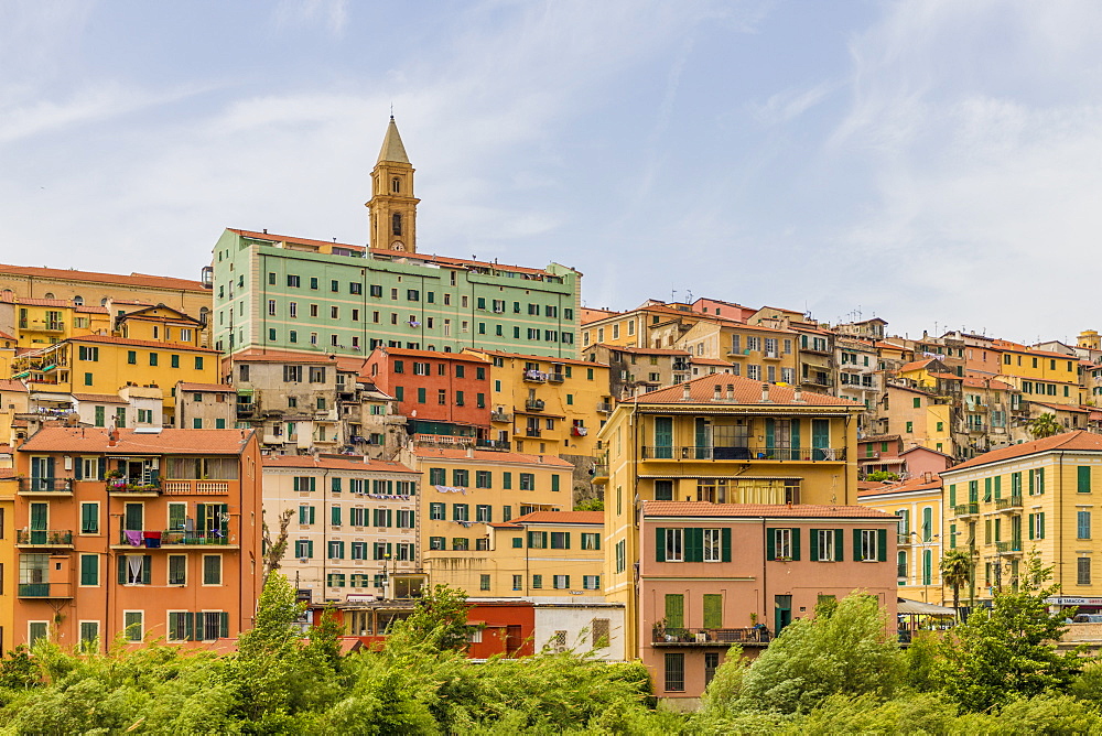 The colourful buildings in Ventimiglia, Liguria, Italy, Europe