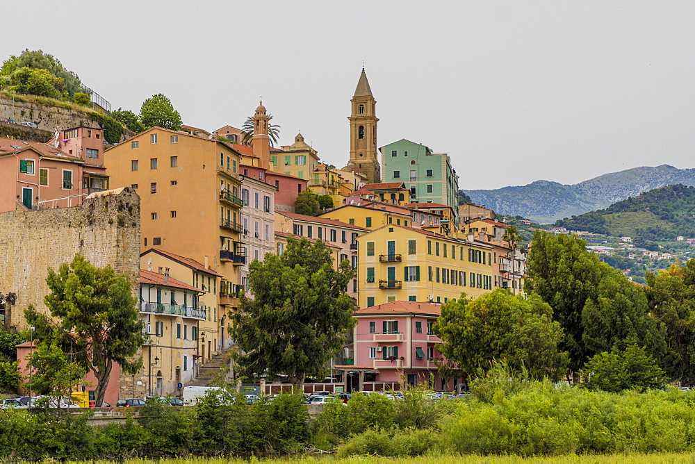 The colourful buildings in Ventimiglia, Liguria, Italy, Europe