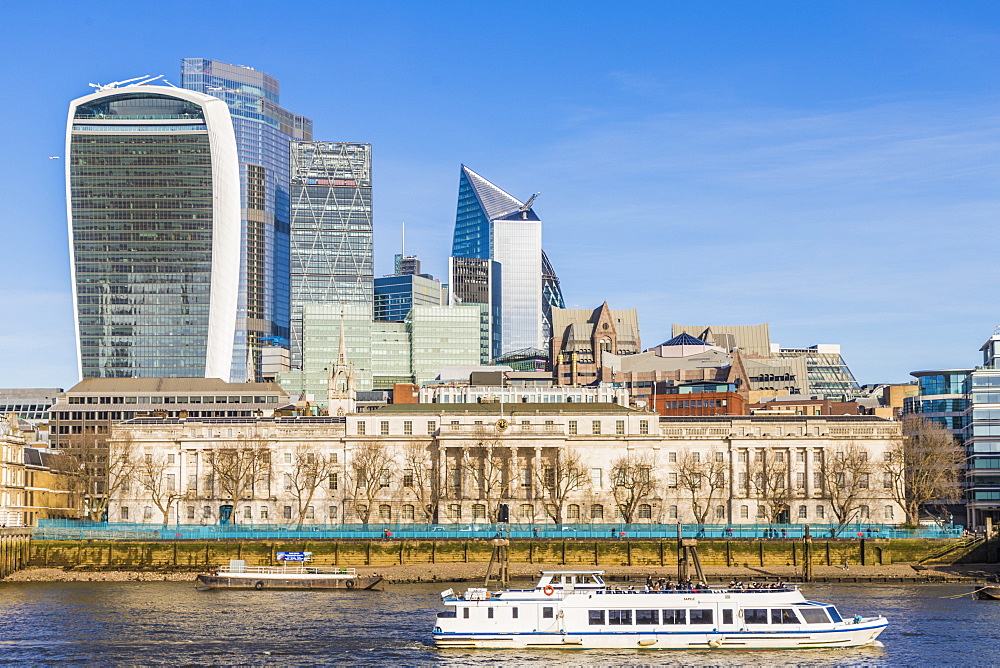 City of London skyline including 20 Fenchurch Street (The Walkie Talkie) and River Thames, London, England, United Kingdom, Europe