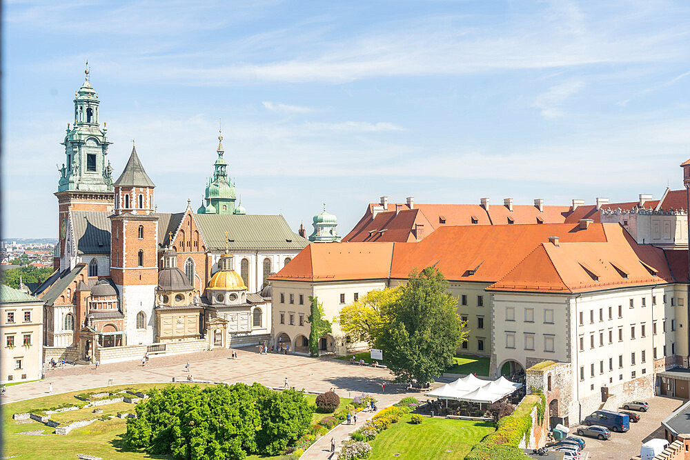 Elevated view of Wawel Castle, UNESCO World Heritage Site, Krakow, Poland, Europe