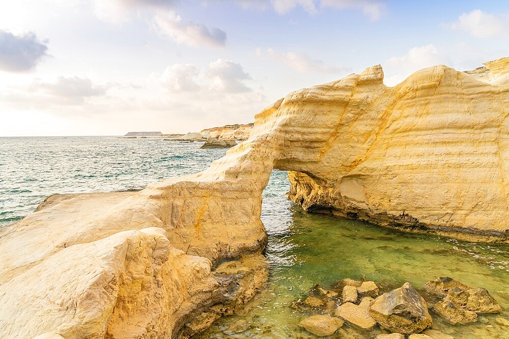 Coastal seascape at sunset in Paphos, Cyprus, Europe