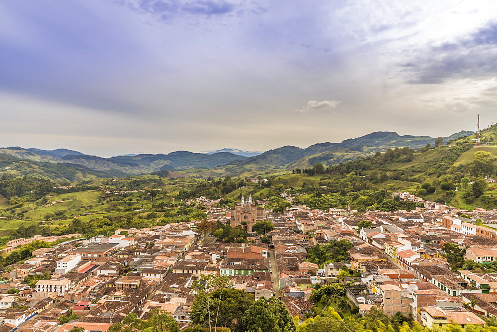 The view of Jerico from Christ Statue hill, Morro El Salvador, in Jerico, Antioquia, Colombia, South America