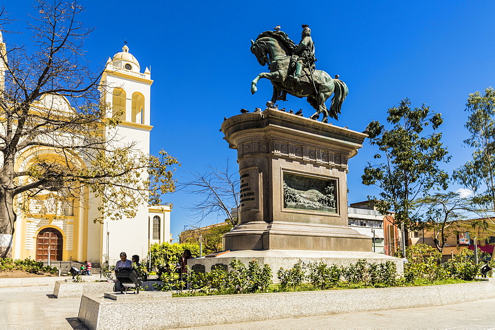 A view of the statue of Barrios, in San Salvador, El Salvador, Central America