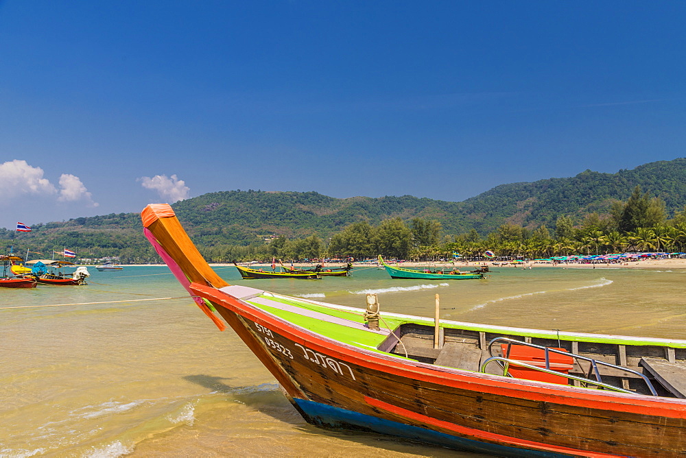 Traditional boats on Kamala beach in Phuket, Thailand, Southeast Asia, Asia