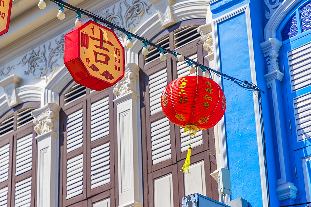 Beautiful Sino Portuguese architecture in Phuket Old Town, Phuket, Thailand, Southeast Asia, Asia