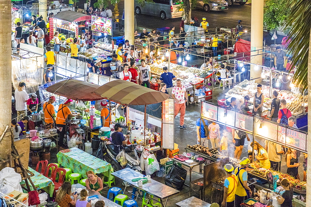 An aerial view of the Banzaan night market in Patong, Phuket, Thailand, Southeast Asia, Asia