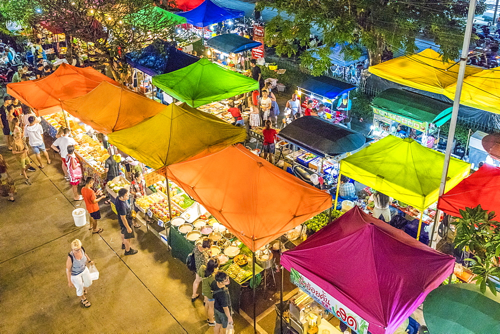 An aerial view of the Banzaan night market in Patong, Phuket, Thailand, Southeast Asia, Asia