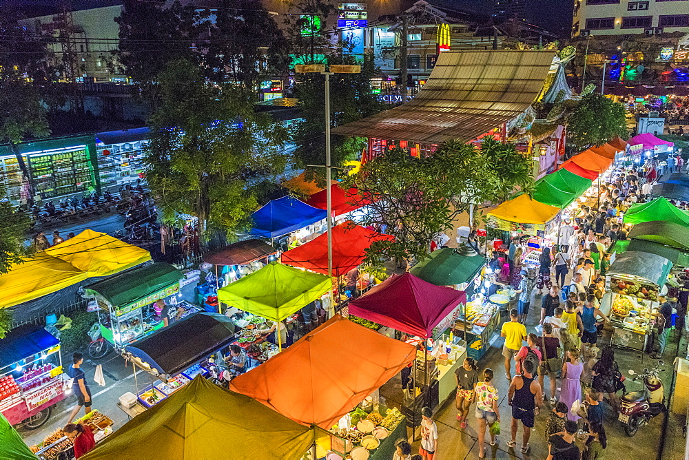 An aerial view of the Banzaan night market in Patong, Phuket, Thailand, Southeast Asia, Asia