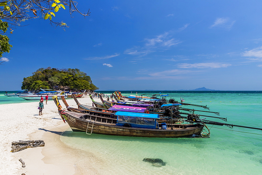 Long tail boats on Tup Island in Ao Nang, Krabi, Thailand, Southeast Asia, Asia