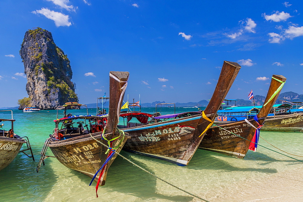 Long tail boats on Poda Island in Ao Nang, Krabi, Thailand, Southeast Asia, Asia