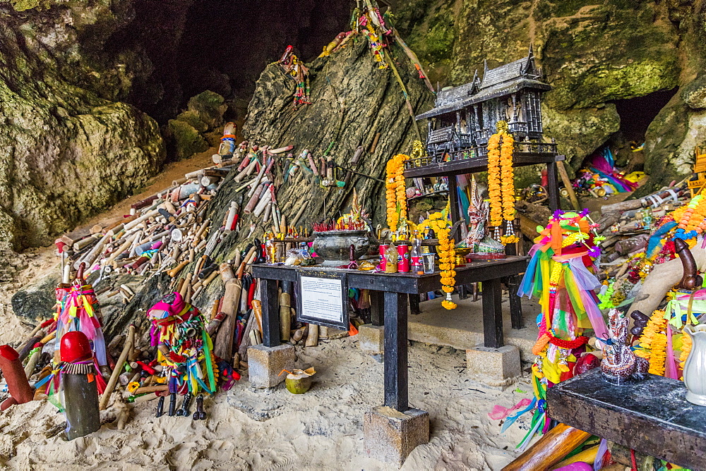 Phra Nang Princess Cave, a shrine to fertility, on Railay in Ao Nang, Krabi Province, Thailand, Southeast Asia, Asia