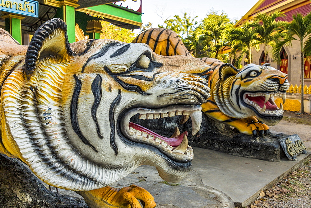 Tiger statues at the Tiger Cave Temple in Krabi, Thailand, Southeast Asia, Asia