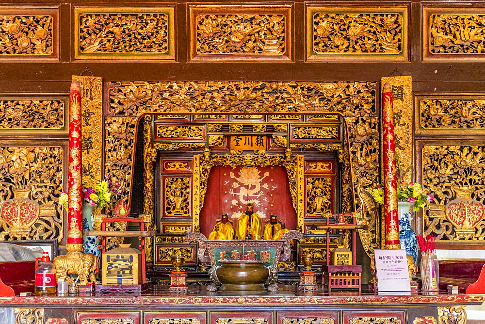 The interior of Eng Chuan Tong Tan Kongsi clan house in George Town, Penang Island, Malaysia, Southeast Asia, Asia