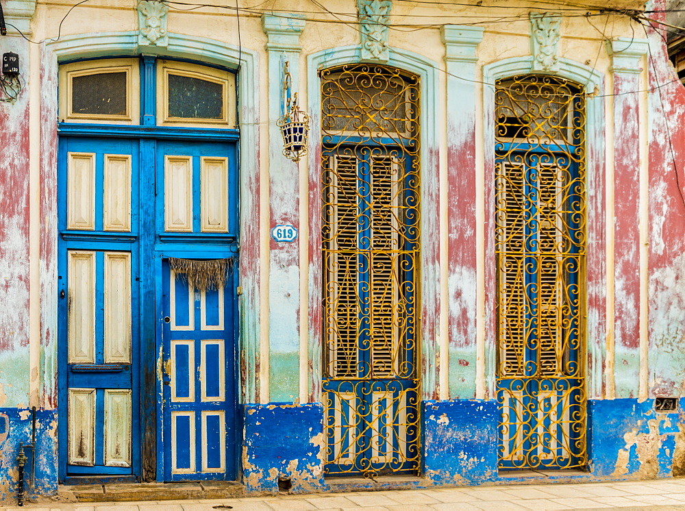 A beautifully aged colourful building in Havana, Cuba, West Indies, Caribbean, Central America