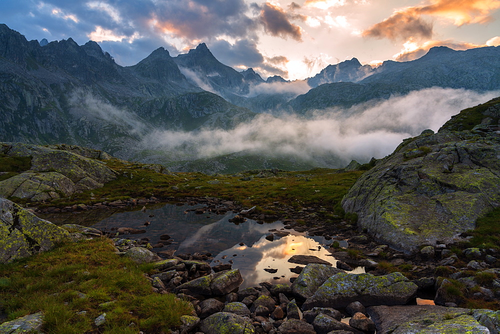 Adamello Brenta Natural Park at sunset in Trentino-Alto Adige, Italy, Europe