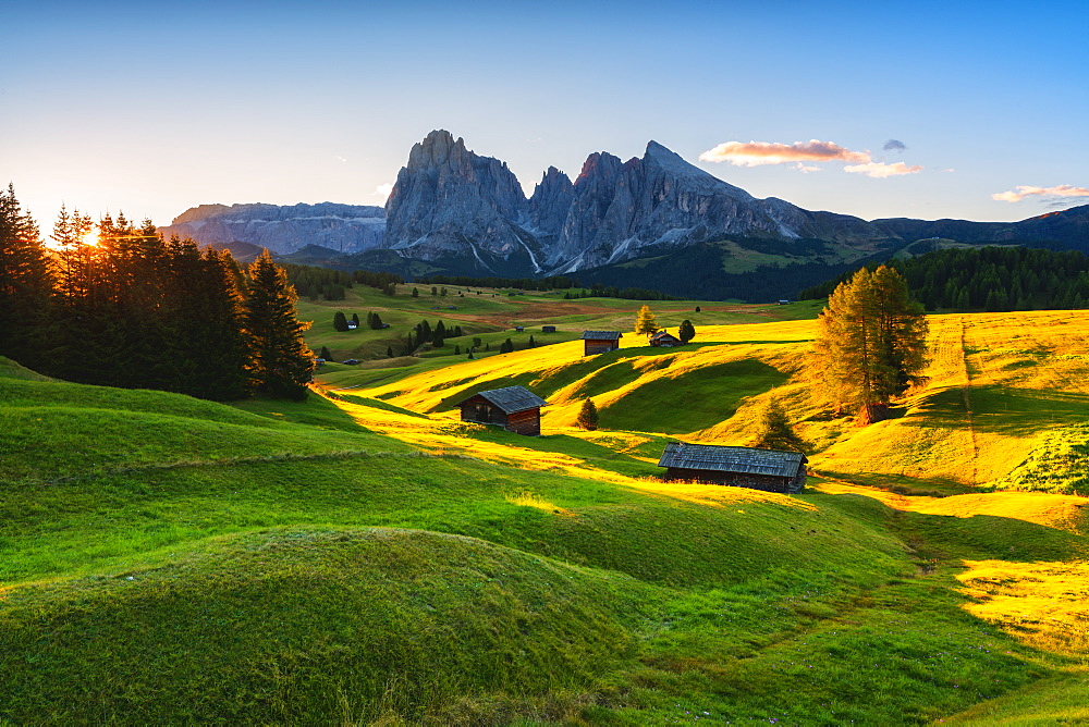 Sunrise in Seiser Alm, Dolomites, UNESCO World Heritage Site in Trentino-Alto Adige, Italy, Europe